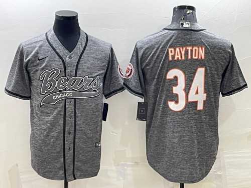 Mens Chicago Bears #34 Walter Payton Gray With Patch Cool Base Stitched Baseball Jersey->chicago bears->NFL Jersey